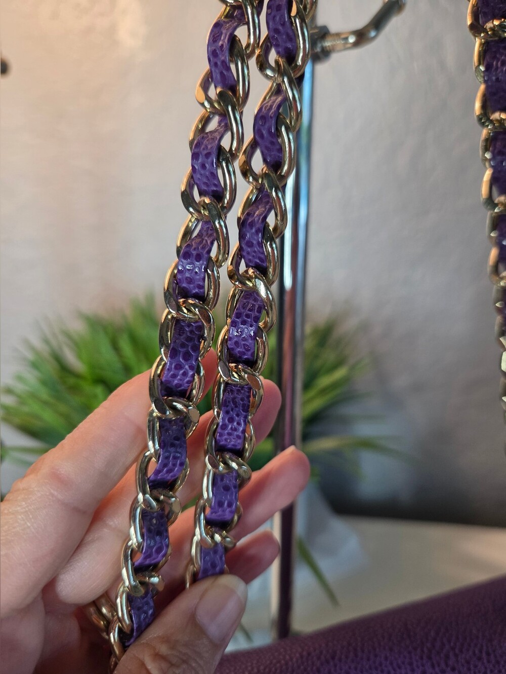 Henri Bendel Milliner Purple Pebbled Leather Chain Crossbody Shoulder Bag - Picture 16 of 16
